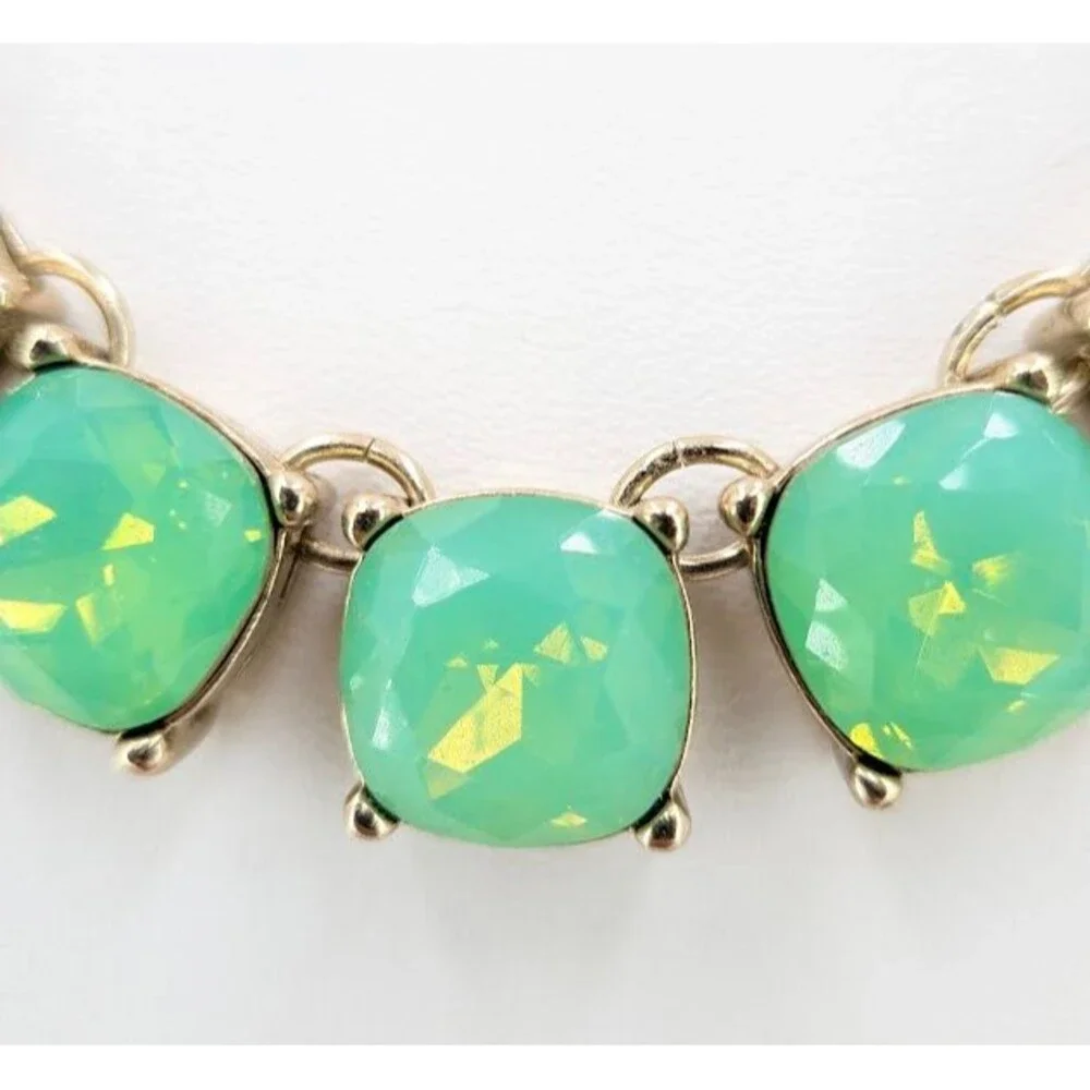 Express Aqua Opalescent Statement Necklace Gold Tone Green Faceted 9 Stone Bib
